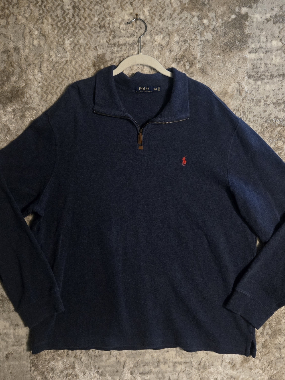 Polo by Ralph Lauren XXL Navy Quarter-Zip Long-Sleeve Shirt with Red Logo
